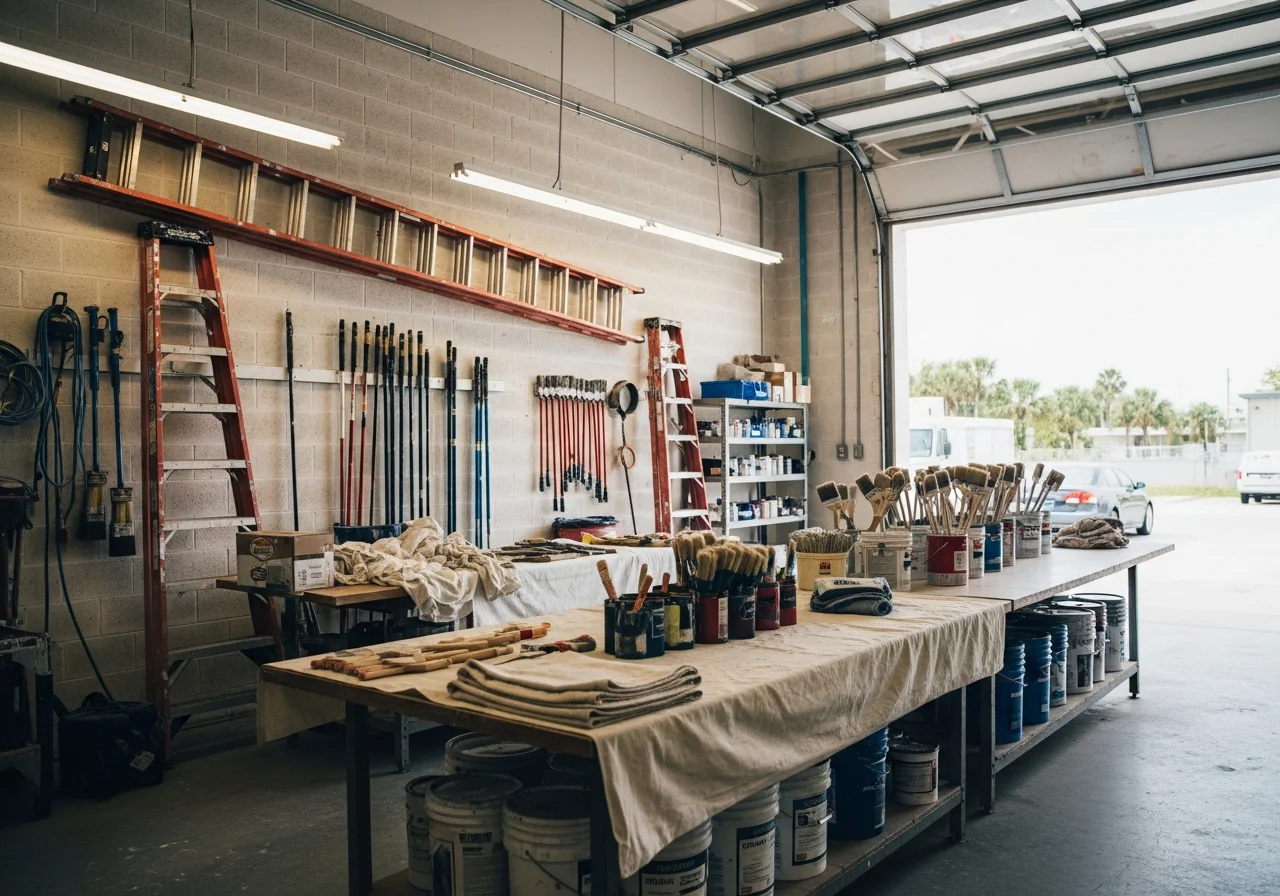 Professional painting crew with tools and equipment ready for residential interior and exterior projects.