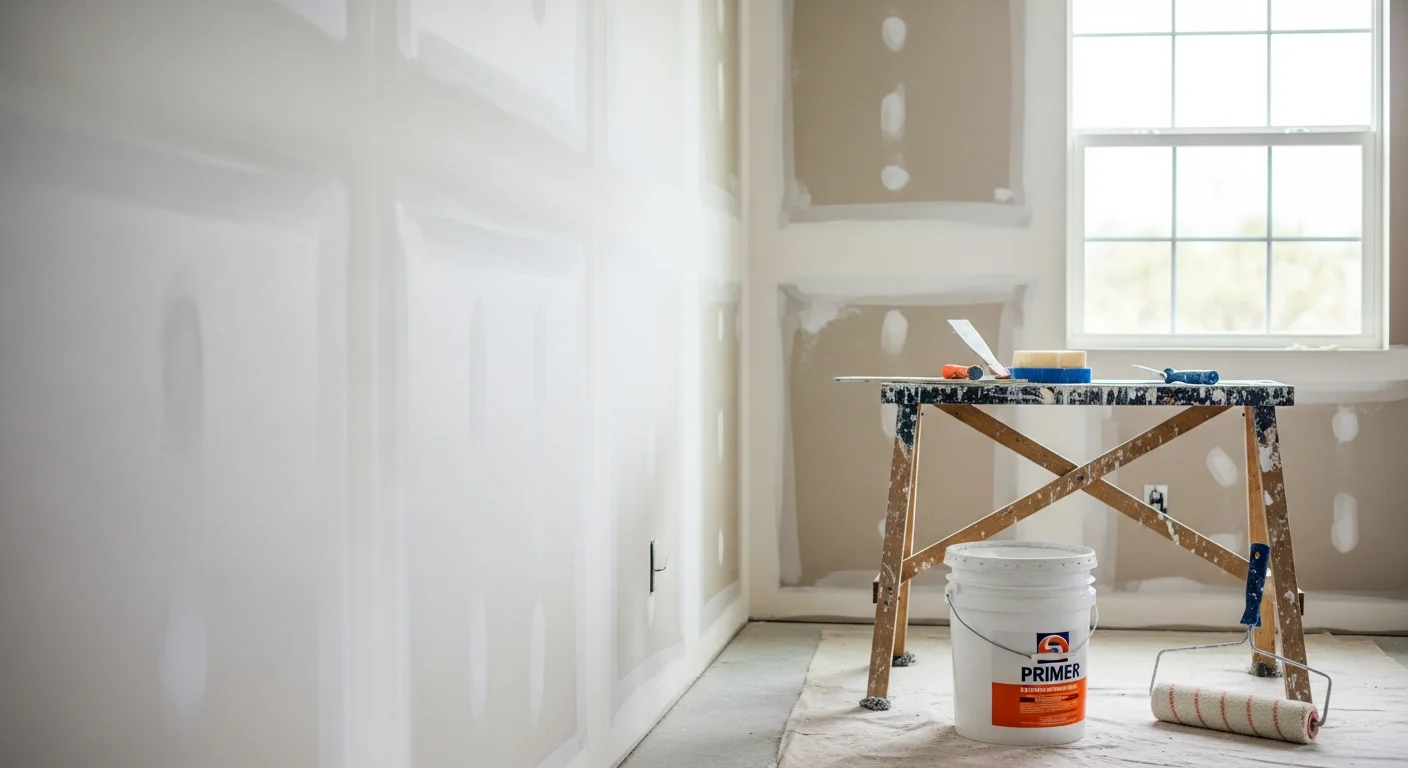 A freshly painted interior drywall wall in a Pinellas County, Florida home showing a smooth, even finish with clean edges along the trim. The room is well-lit, highlighting the uniform sheen and absence of patches or seam lines.